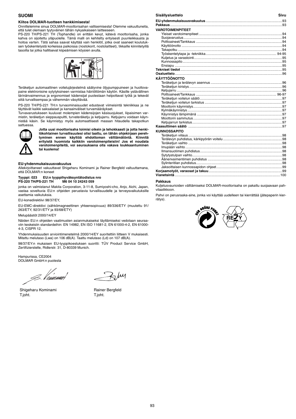 Re y | Dolmar PS-220 TH User Manual | Page 93 / 128