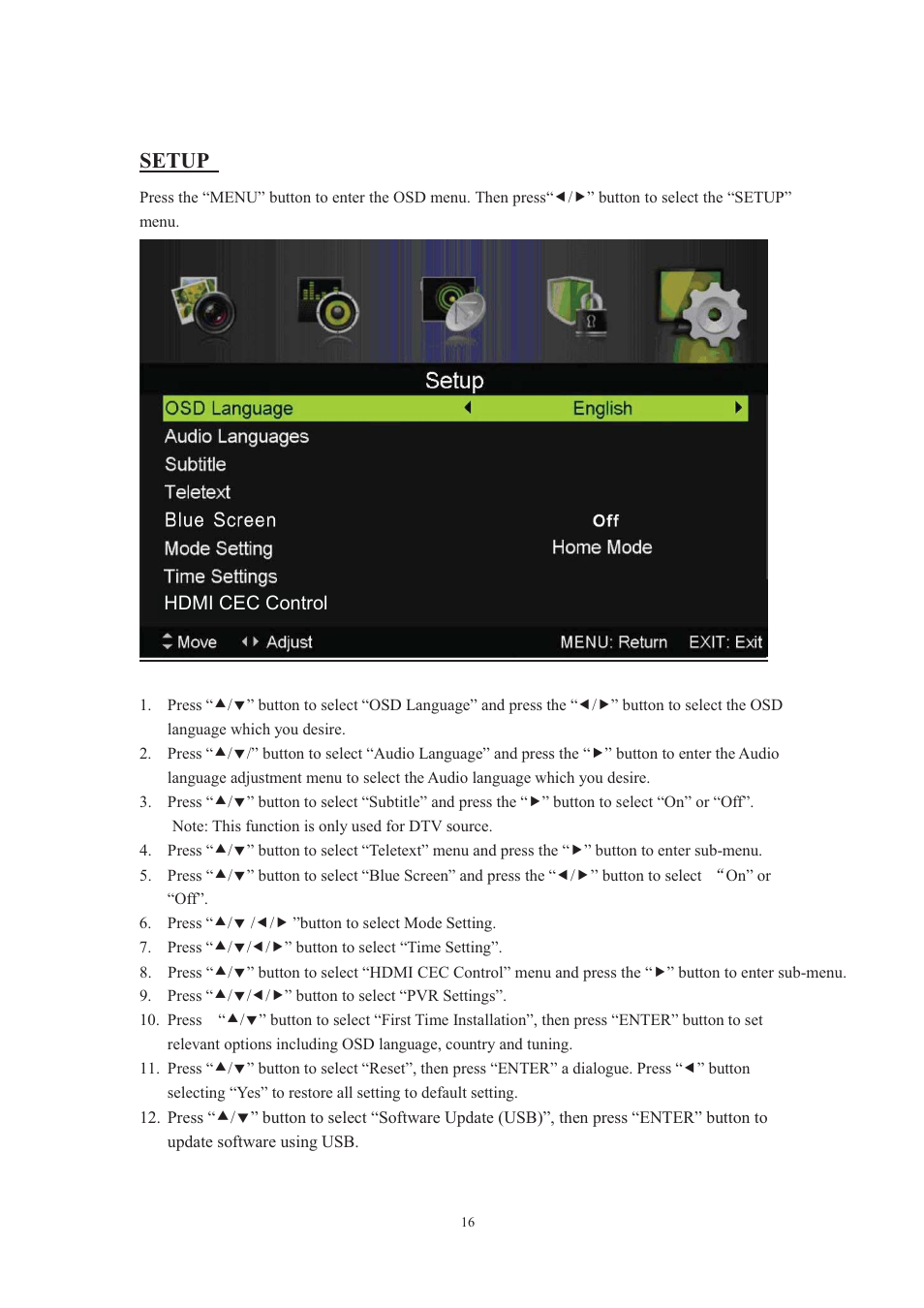 Setup, Hdmi cec control | Curtis PLDED3273-UK User Manual | Page 21 / 35