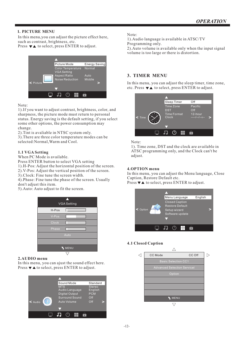 页 13, Operation, Timer menu | Curtis PLDED3273A-C User Manual | Page 13 / 17