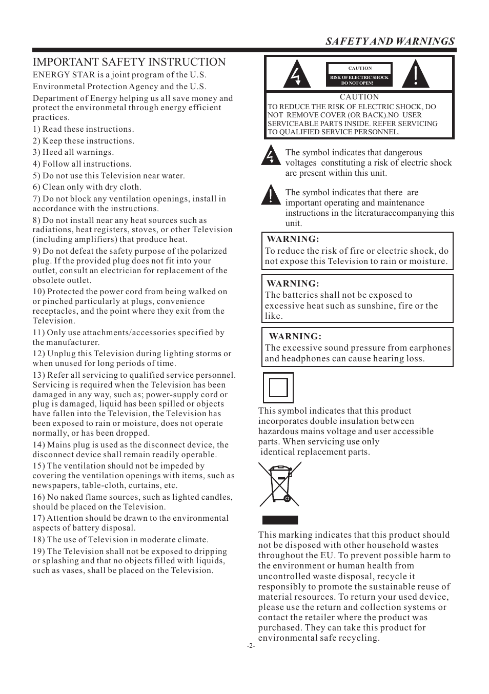 Important safety instruction | Curtis PLDED3273A-C User Manual | Page 3 / 17