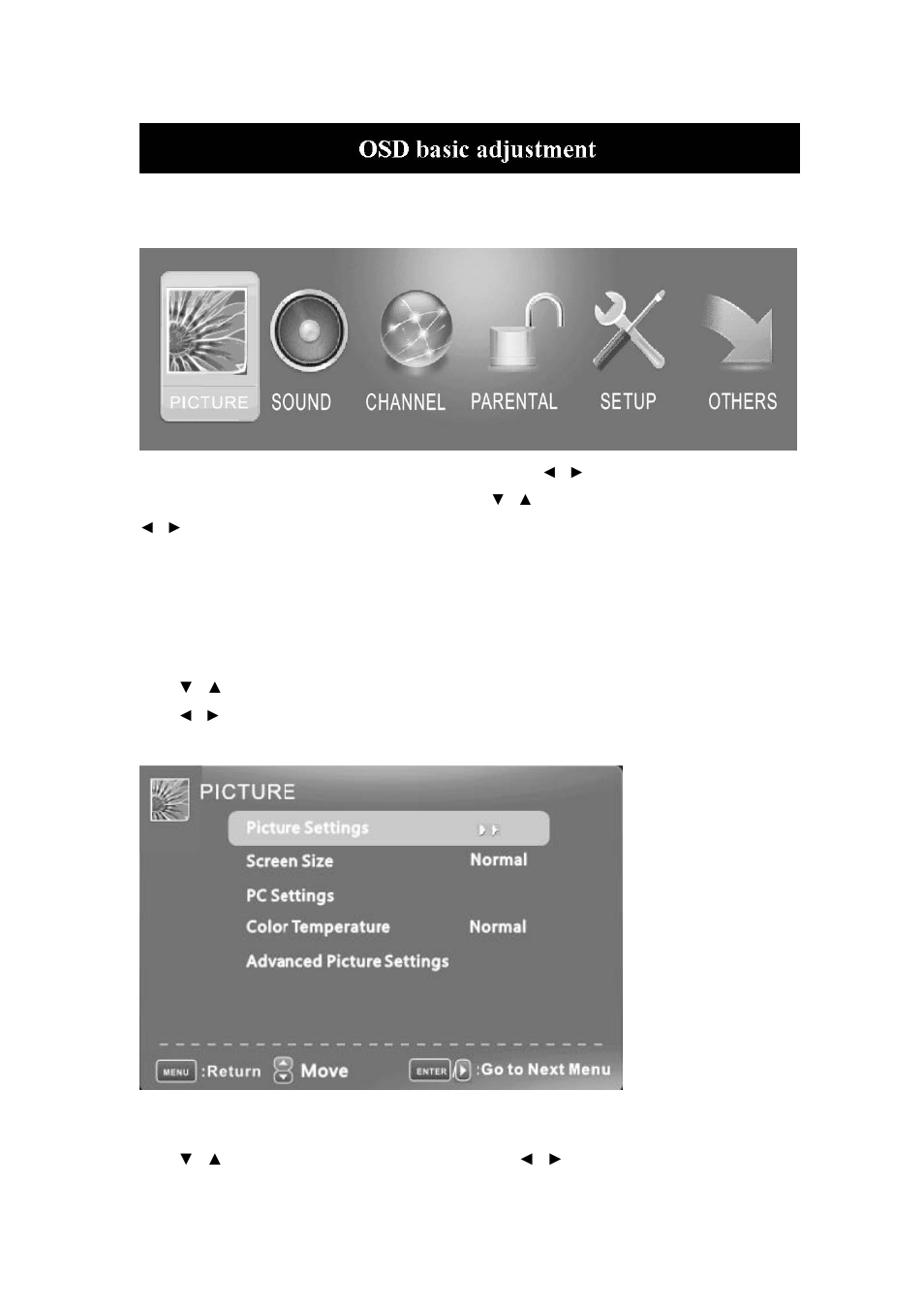 Picture, Picture settings | Curtis PLDED3992A User Manual | Page 19 / 40