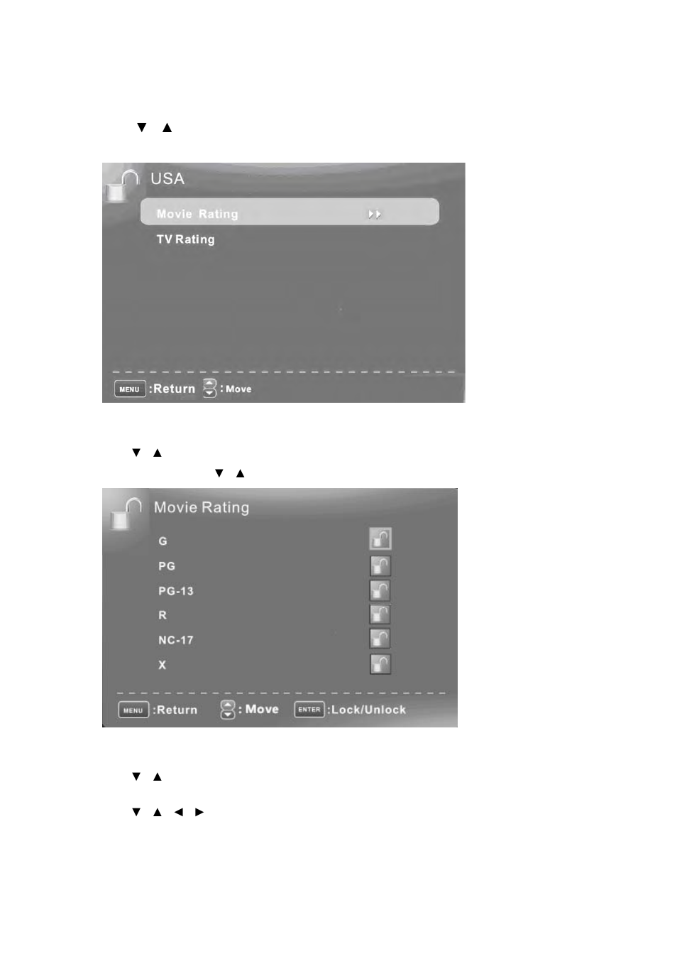 Us v-chip, Movie rating, Tv rating | Curtis PLDED3992A User Manual | Page 27 / 40