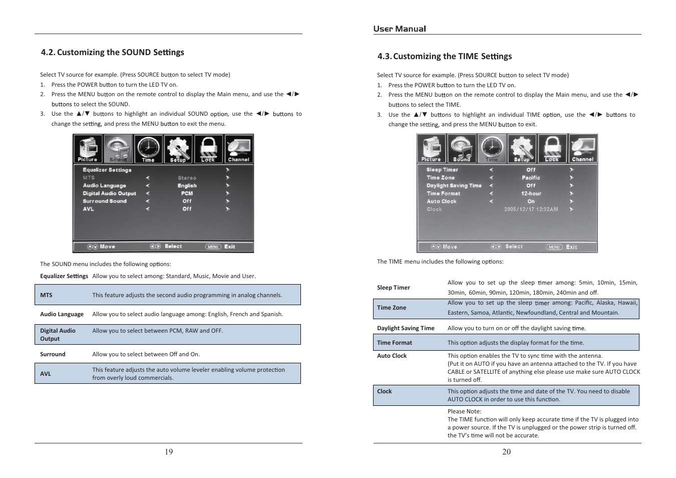 Customizing the sound customizing the time se ngs | Curtis PLDED4016A-B User Manual | Page 11 / 18