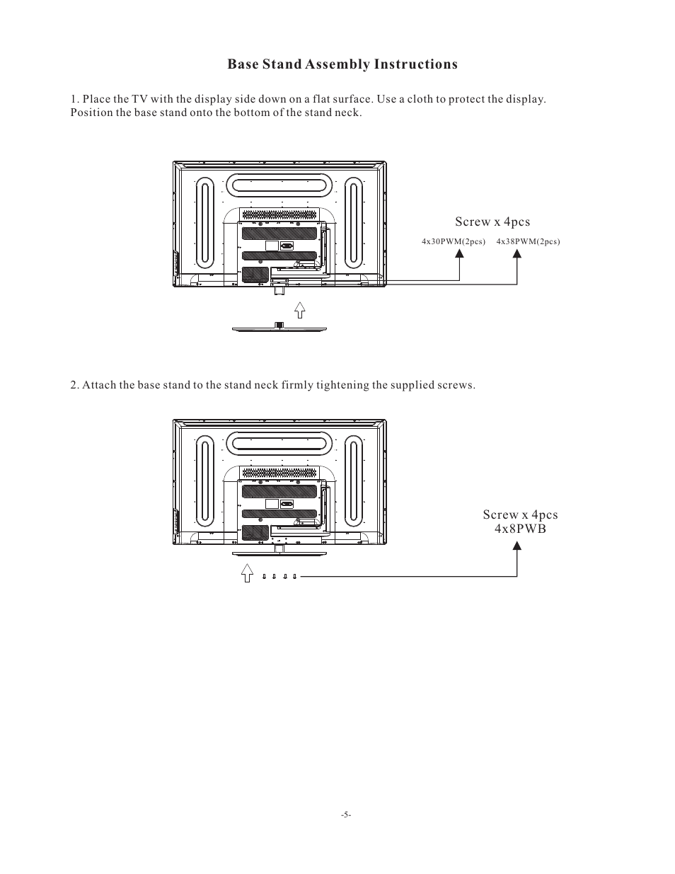 Base stand assembly instructions | Curtis PLDED5030A-RK User Manual | Page 6 / 33