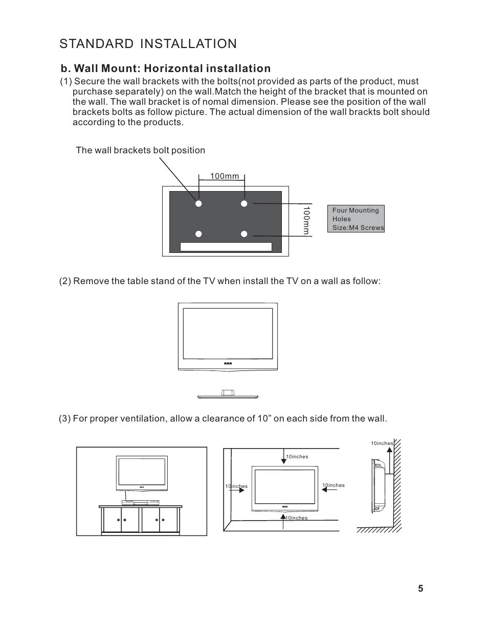 Standard installation, B. wall mount: horizontal installation | Curtis C1909 User Manual | Page 6 / 20