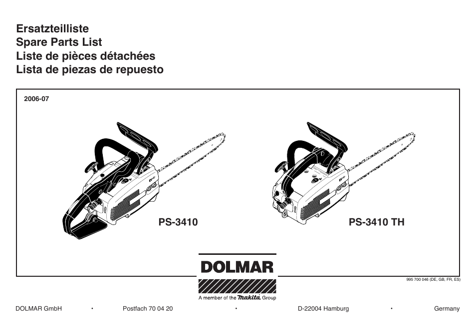 Dolmar PS-3410 TH User Manual | 22 pages