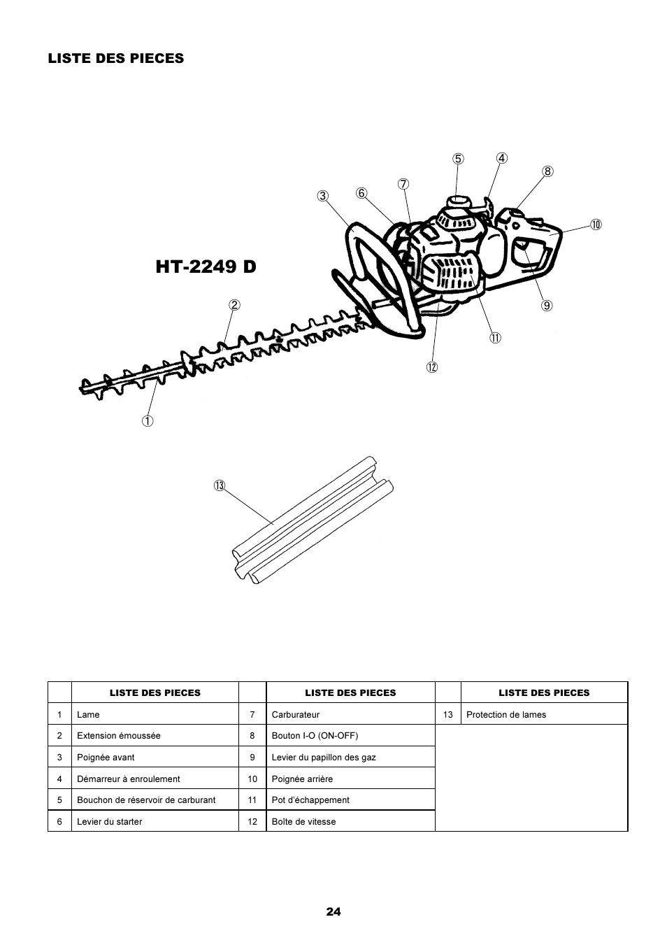 Ht-2249 d, Liste des pieces | Dolmar HT-2249 D User Manual | Page 24 / 48
