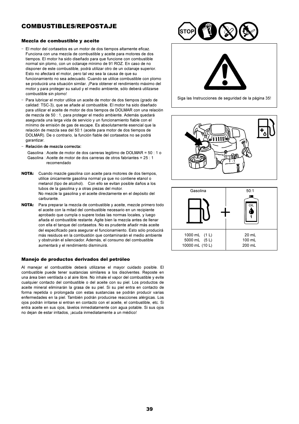 Combustibles/repostaje | Dolmar HT-2249 D User Manual | Page 39 / 48