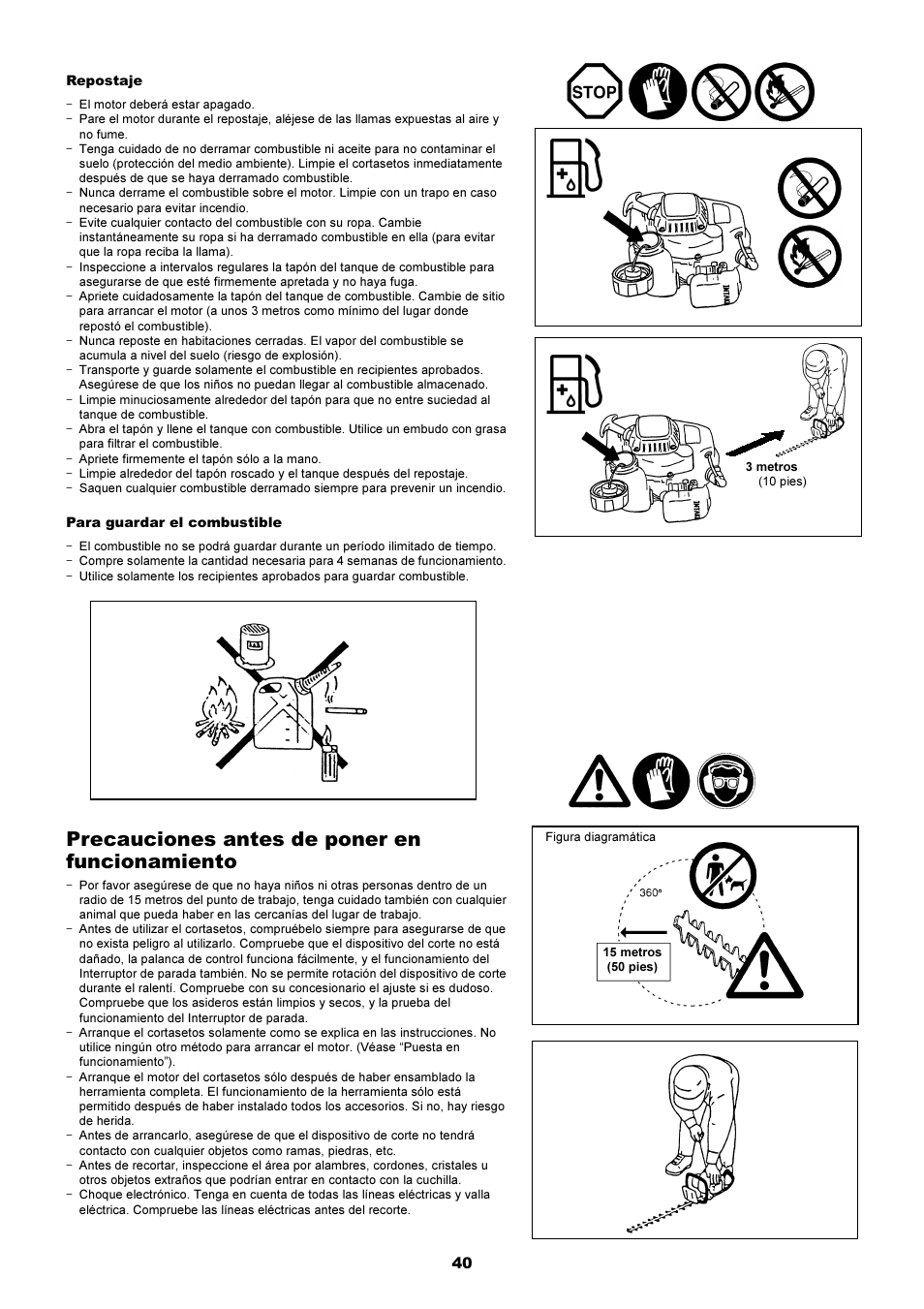 Precauciones antes de poner en funcionamiento | Dolmar HT-2249 D User Manual | Page 40 / 48