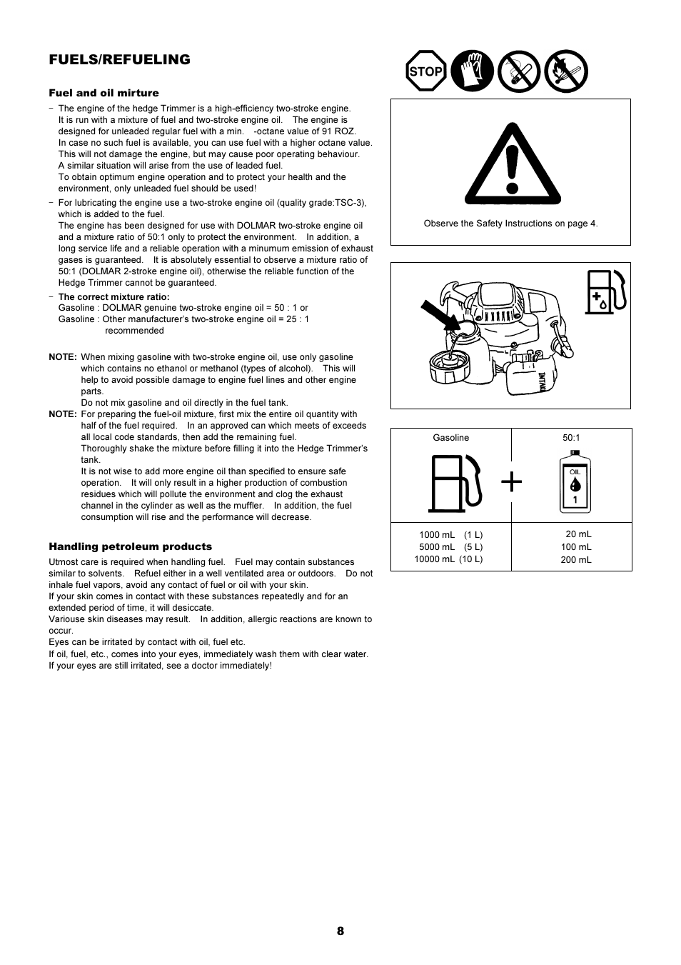 Fuels/refueling | Dolmar HT-2249 D User Manual | Page 8 / 48