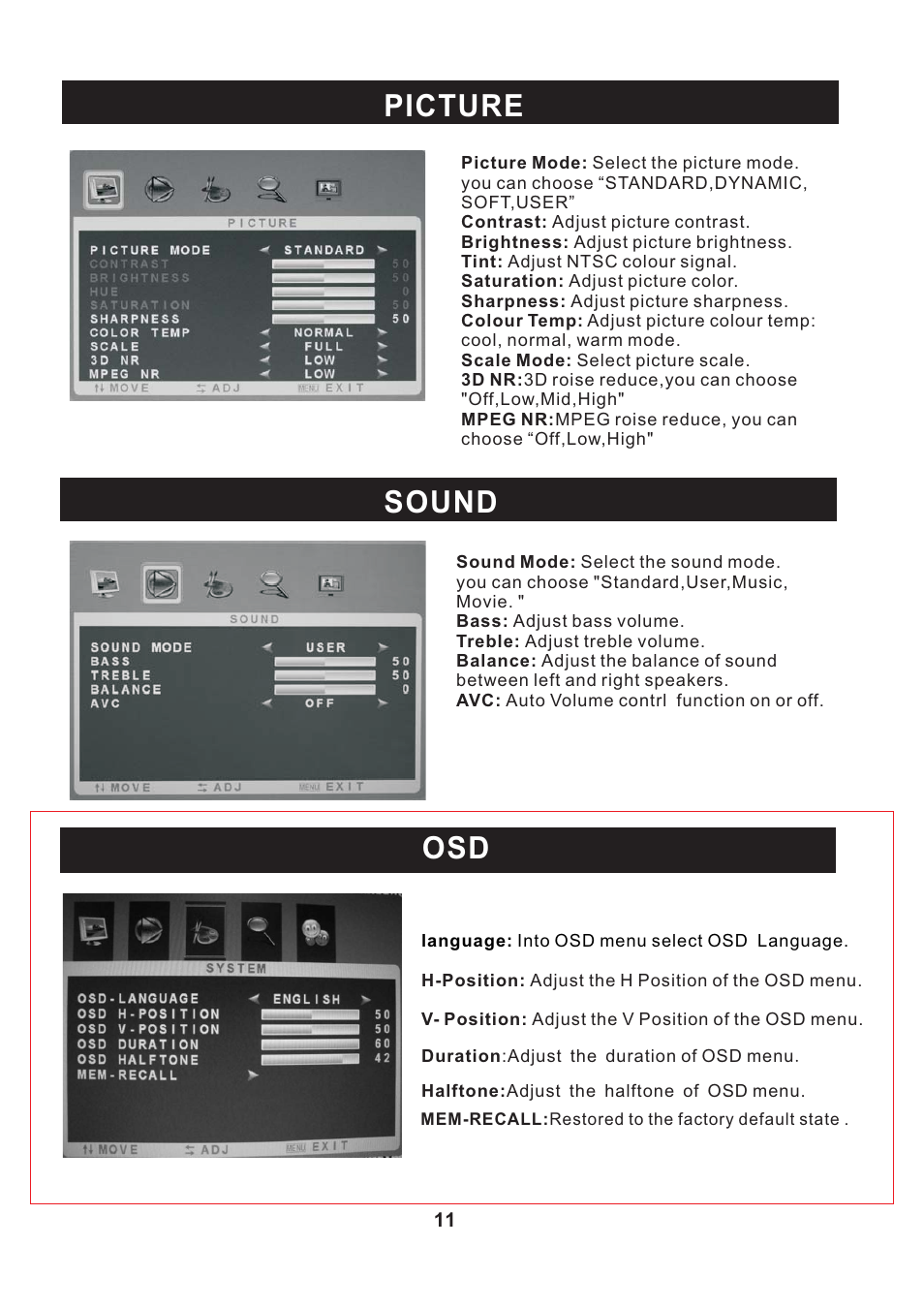 Picture sound | Curtis RLC2609 User Manual | Page 12 / 18