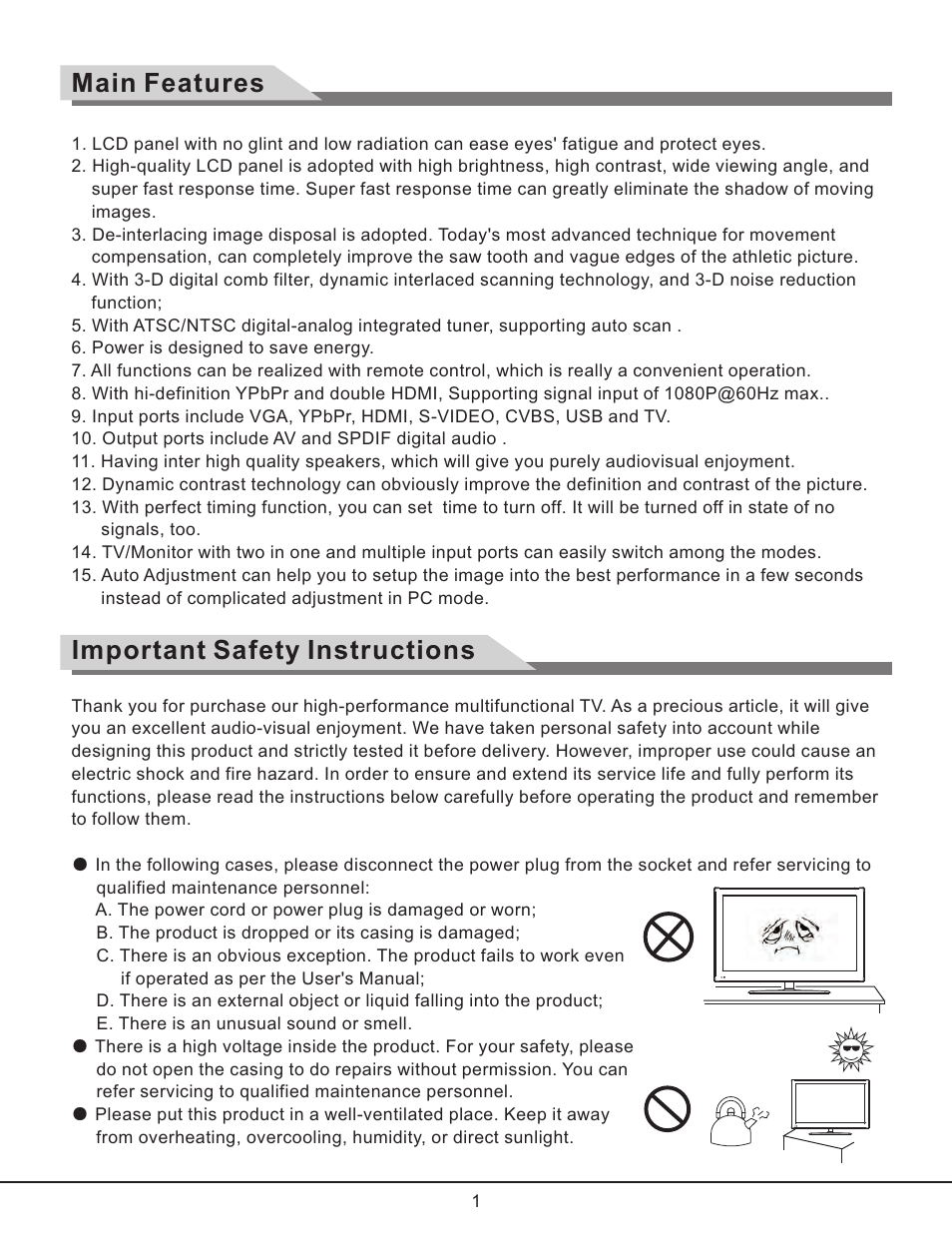 Main features, Important safety instructions | Curtis RLC3257B User Manual | Page 3 / 20