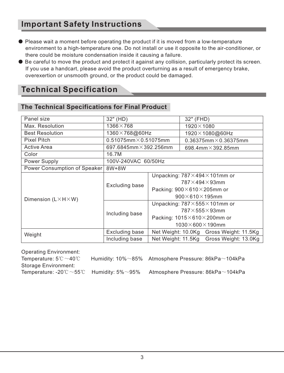 Important safety instructions, Technical specification | Curtis RLC3257B User Manual | Page 5 / 20