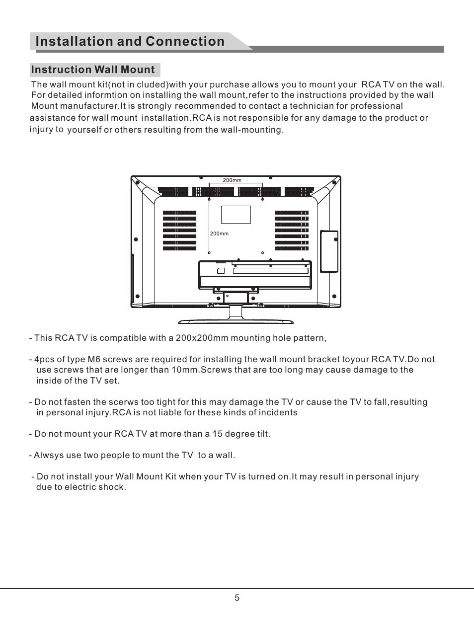 Installation and connection | Curtis RLC3257B User Manual | Page 7 / 20