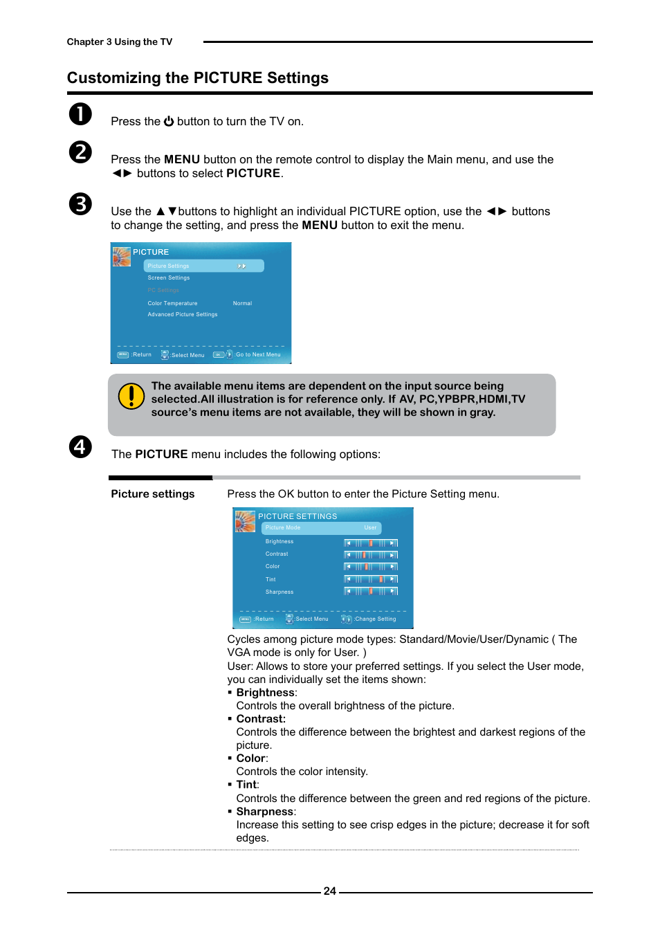 Customizing the picture settings | Curtis RLC4283A User Manual | Page 26 / 39