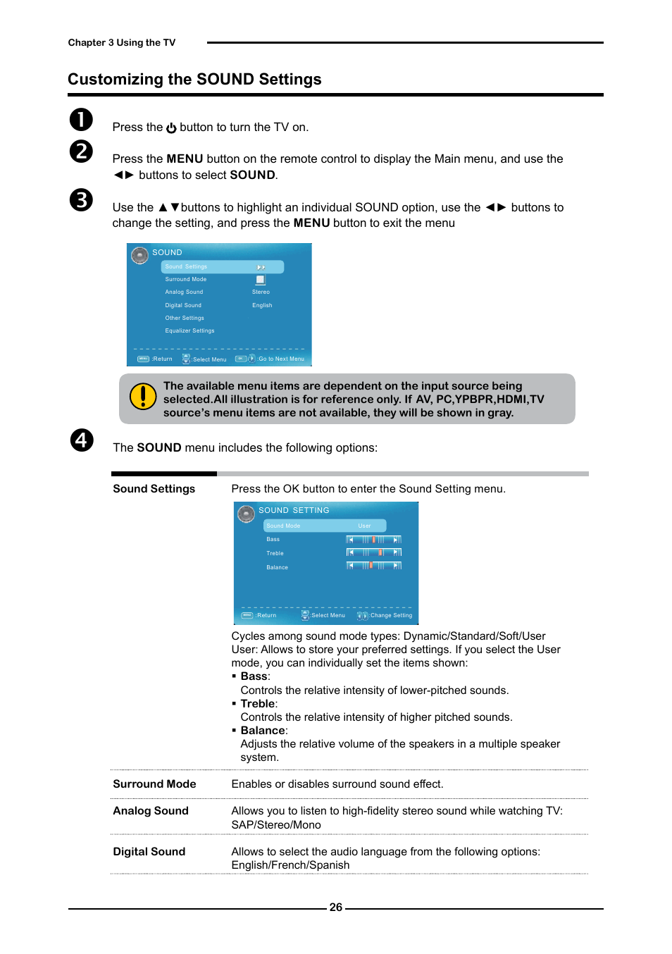 Customizing the sound settings | Curtis RLC4283A User Manual | Page 28 / 39