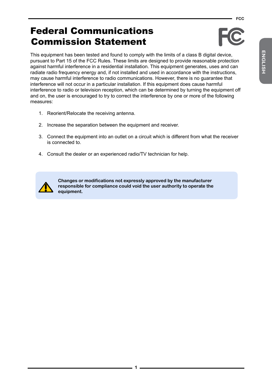 Federal communications commission statement | Curtis RLC4283A User Manual | Page 3 / 39