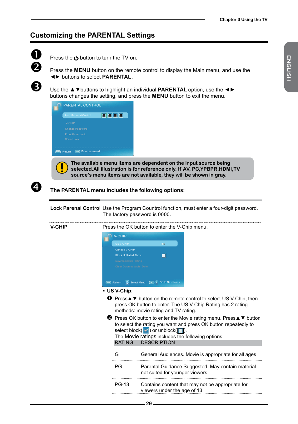 Customizing the parental settings | Curtis RLC4283A User Manual | Page 31 / 39