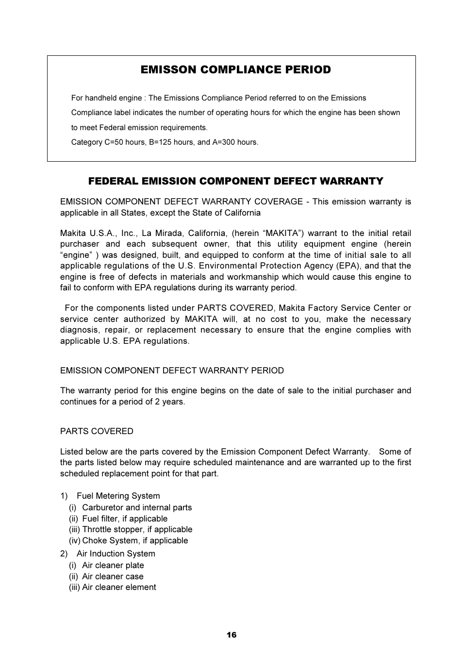 Emisson compliance period | Dolmar LT-210 User Manual | Page 16 / 47
