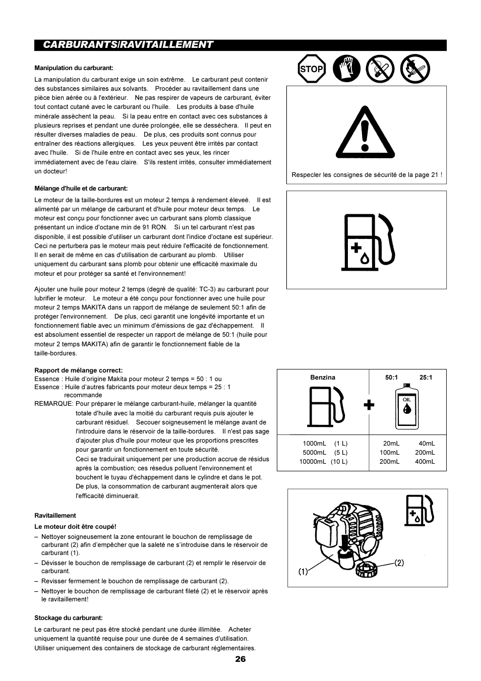 Carburants/ravitaillement | Dolmar LT-210 User Manual | Page 26 / 47
