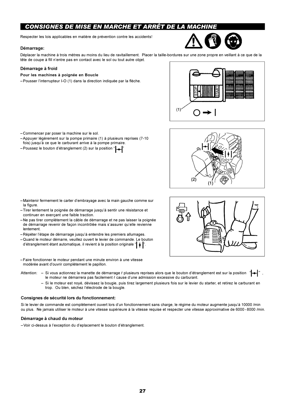 Consignes de mise en marche et arrêt de la machine | Dolmar LT-210 User Manual | Page 27 / 47