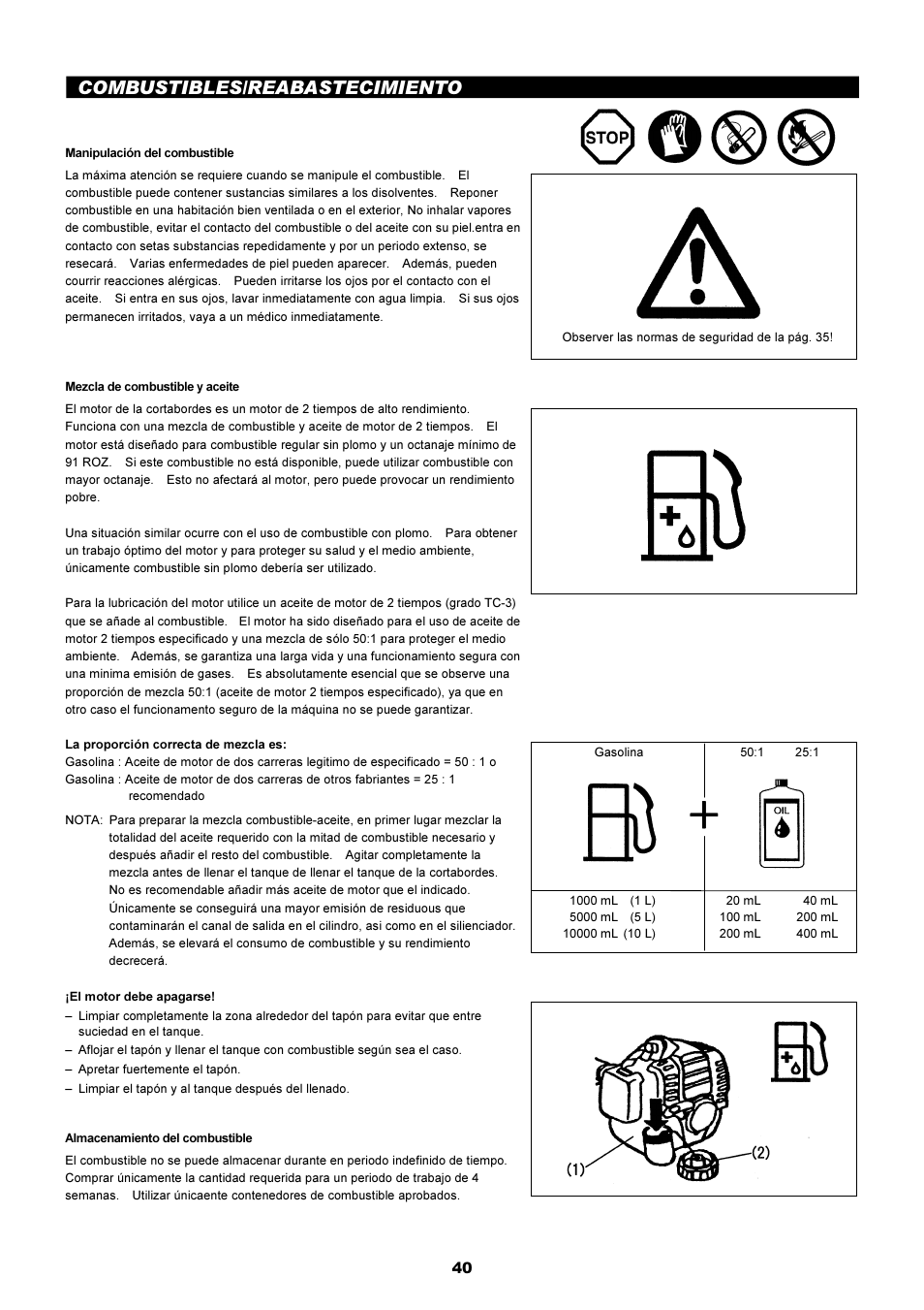 Combustibles/reabastecimiento | Dolmar LT-210 User Manual | Page 40 / 47