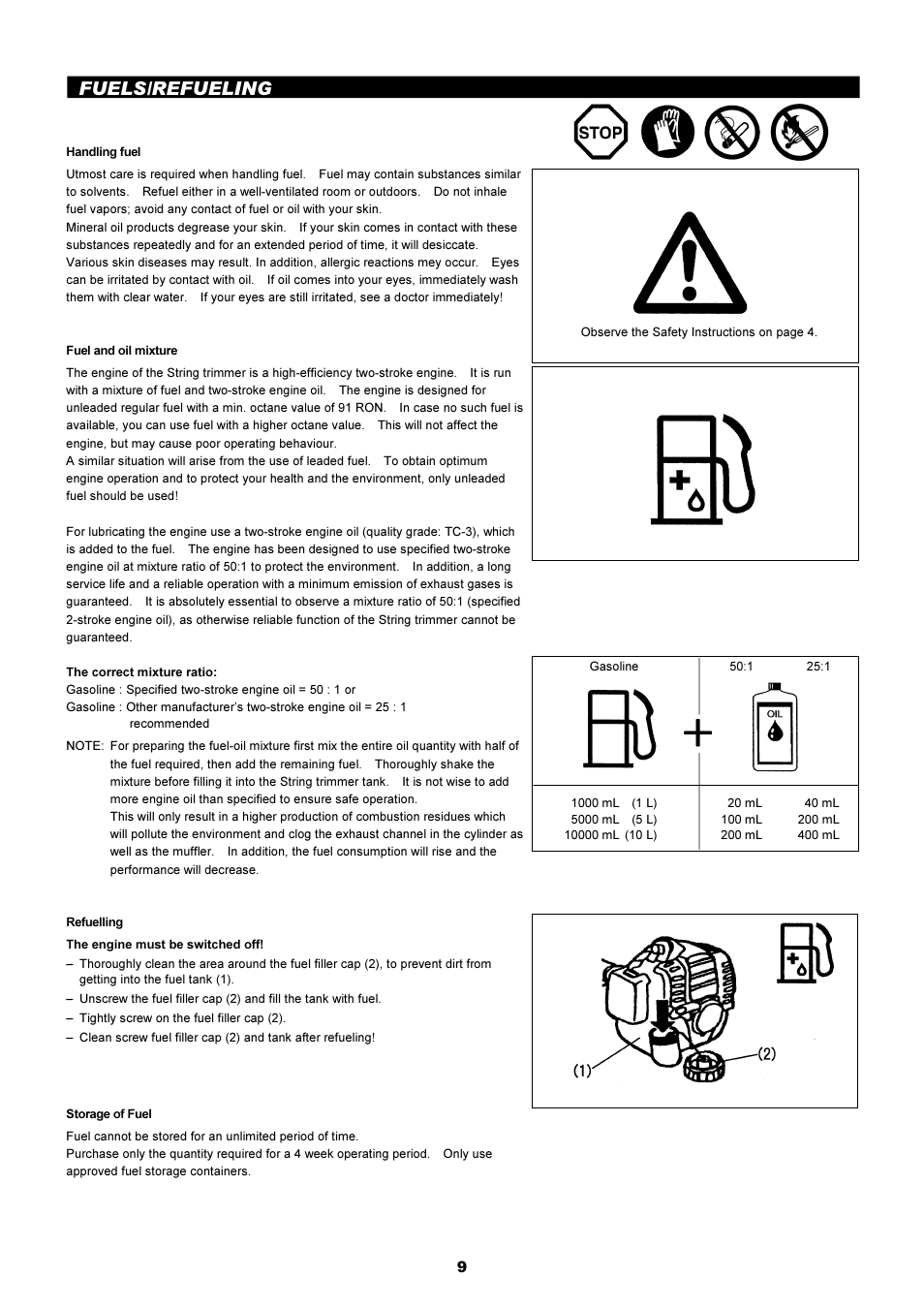 Fuels/refueling | Dolmar LT-210 User Manual | Page 9 / 47