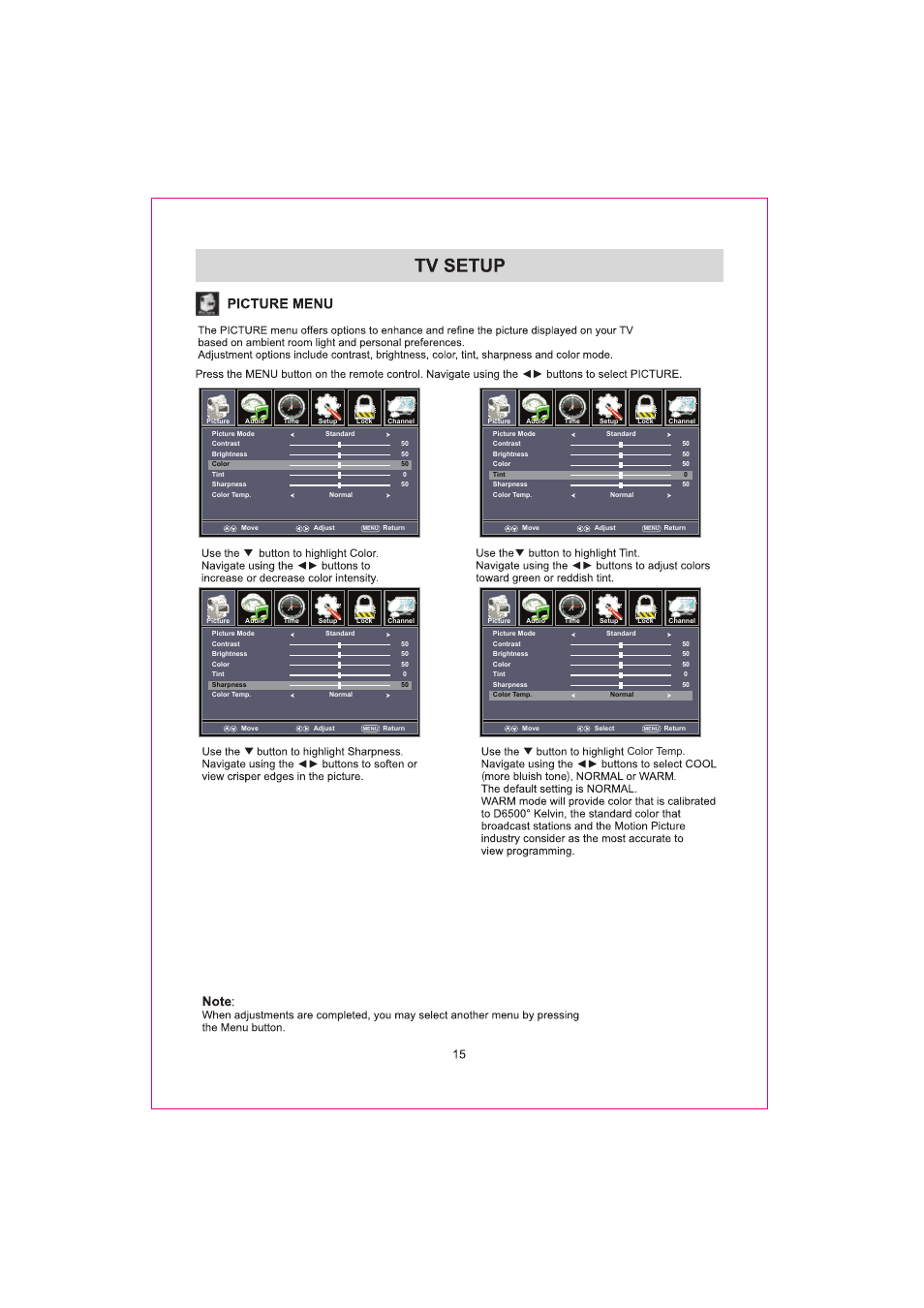 Color temp | Curtis RLDED3932A-RK User Manual | Page 18 / 48