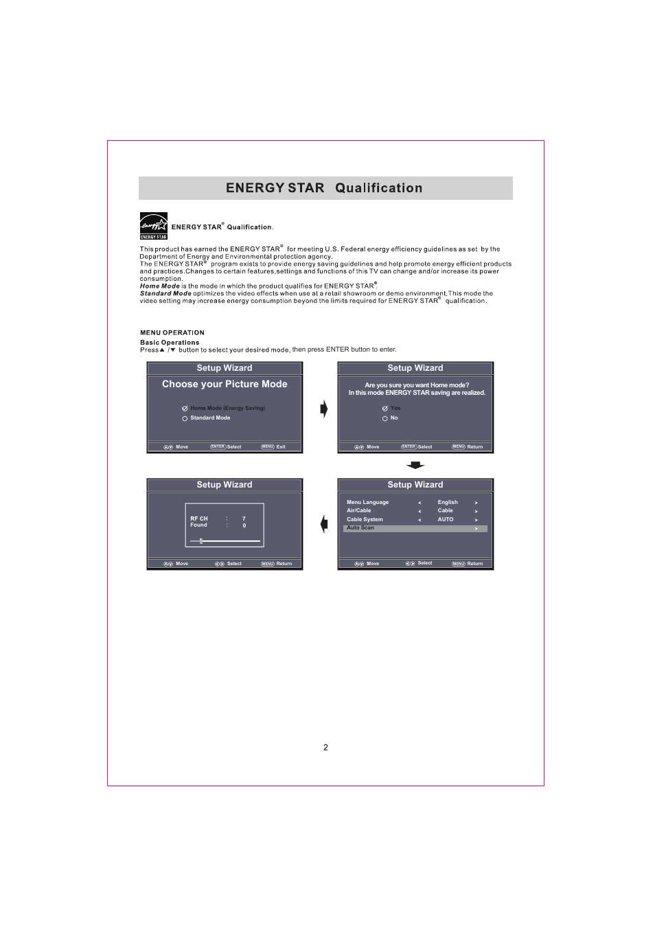 Choose your picture mode, Setup wizard | Curtis RLDED3932A-RK User Manual | Page 5 / 48