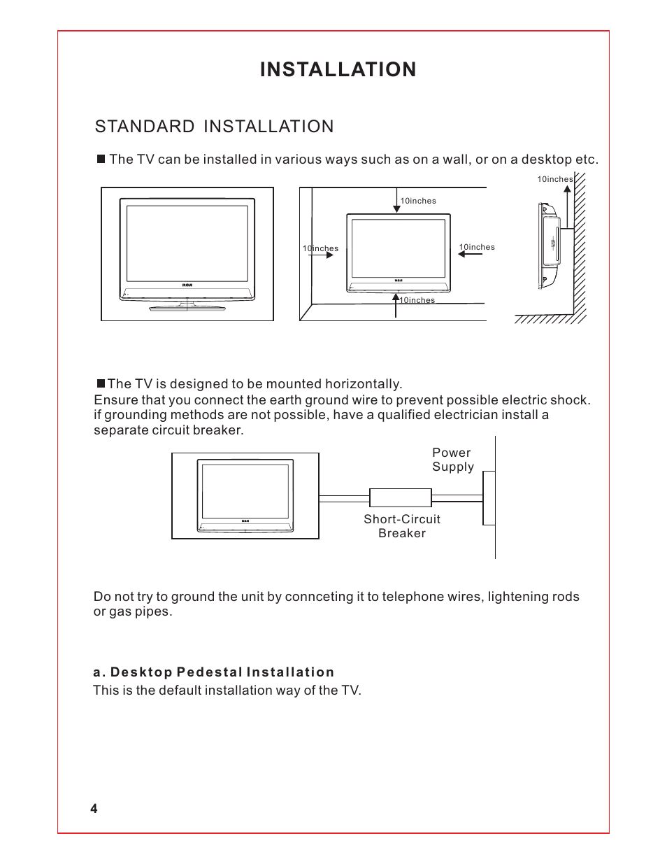 Installation, Standard installation | Curtis RLCVD1924 User Manual | Page 5 / 28