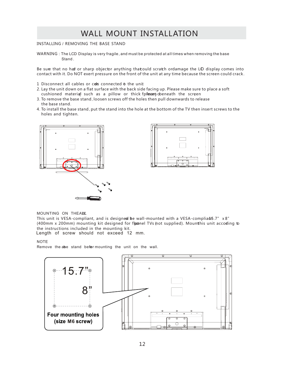 Wall mount installation | Curtis RLCVD3223A User Manual | Page 15 / 45