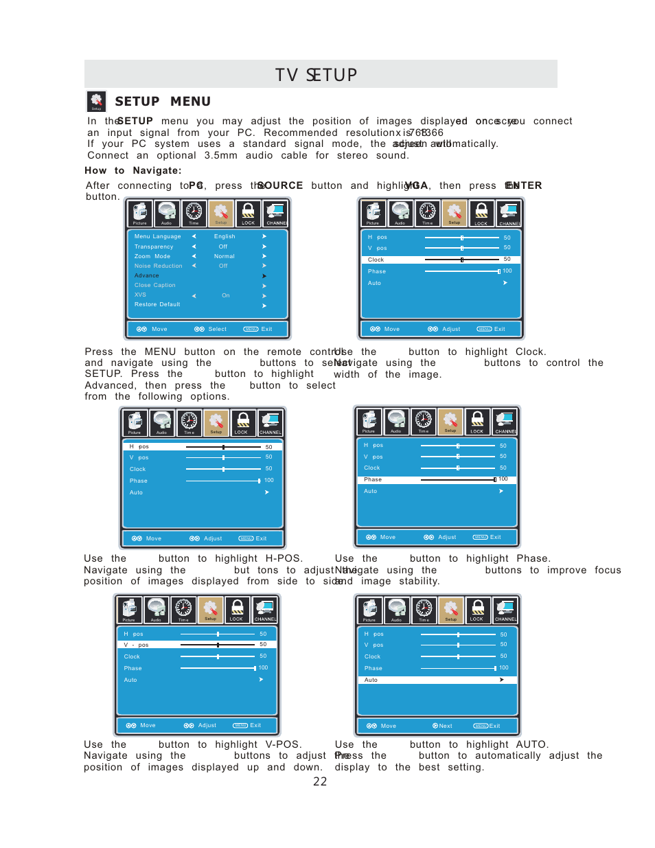 Tv setup, Setup menu | Curtis RLCVD3223A User Manual | Page 25 / 45