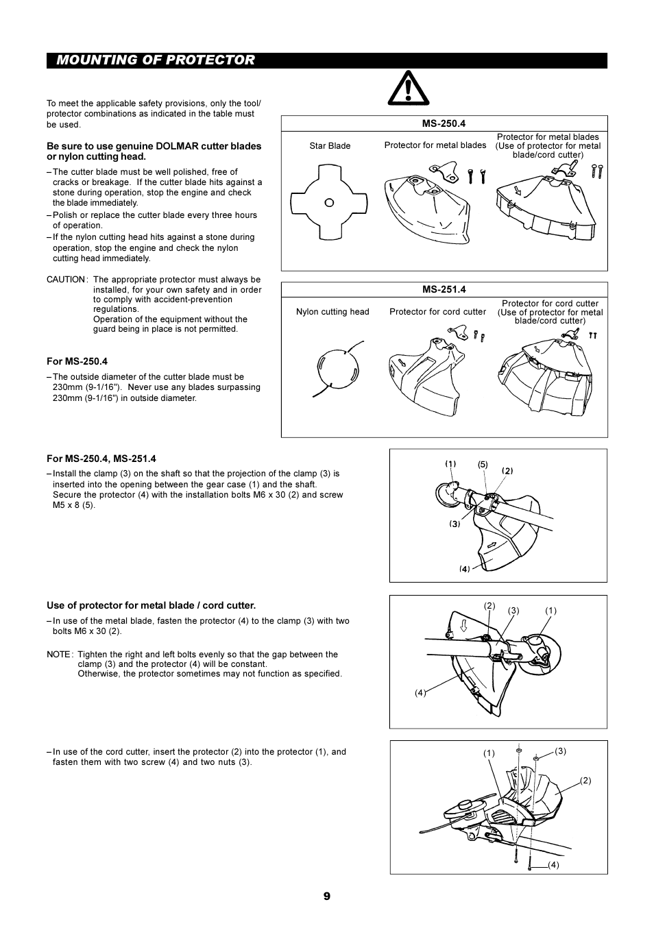 Mounting of protector | Dolmar MS-250.4 User Manual | Page 10 / 76