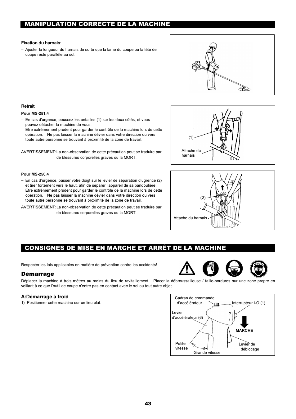 Démarrage | Dolmar MS-250.4 User Manual | Page 44 / 76