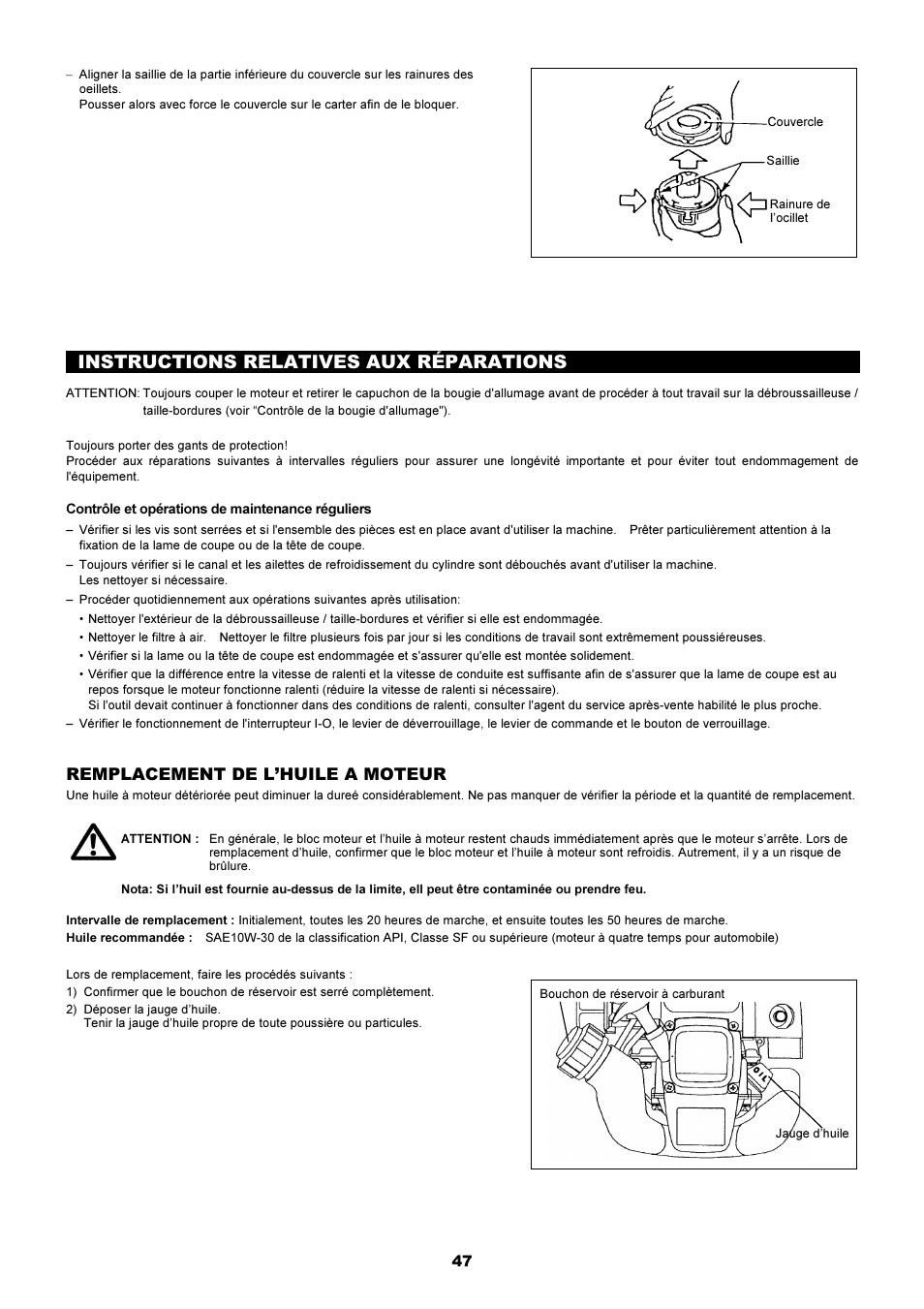 Instructions relatives aux réparations, Remplacement de l’huile a moteur | Dolmar MS-250.4 User Manual | Page 48 / 76