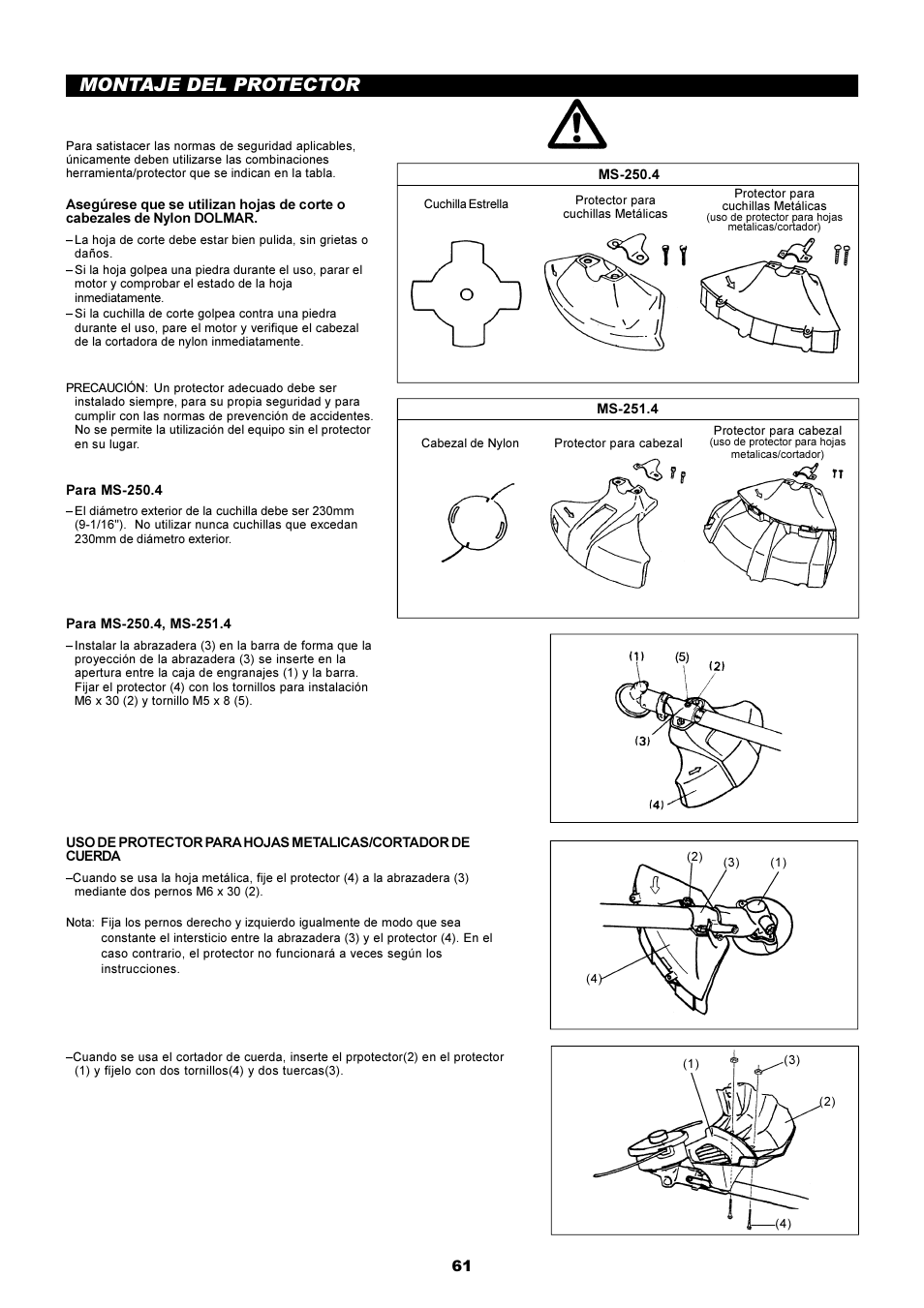 Montaje del protector | Dolmar MS-250.4 User Manual | Page 62 / 76