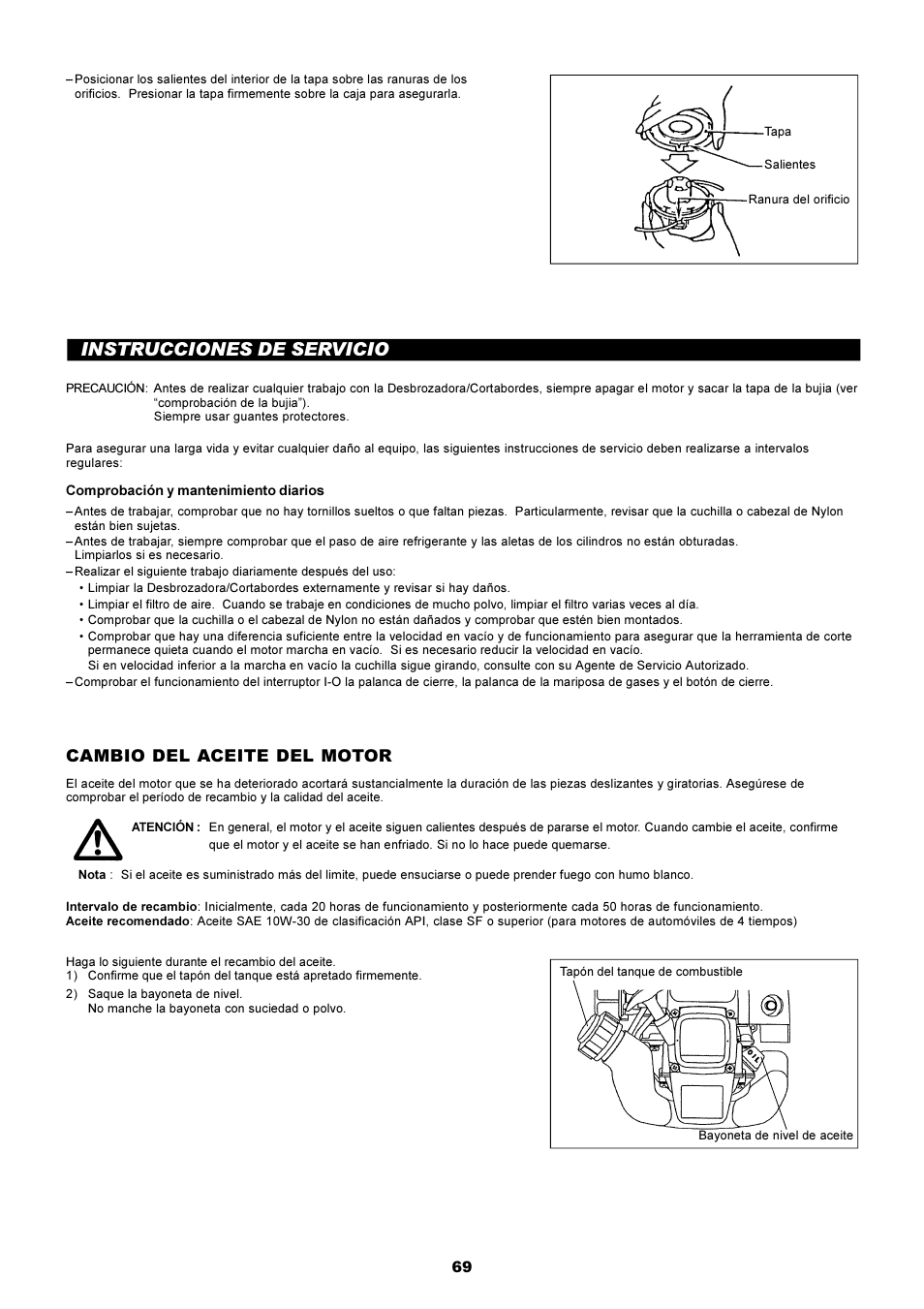 Instrucciones de servicio, Cambio del aceite del motor | Dolmar MS-250.4 User Manual | Page 70 / 76