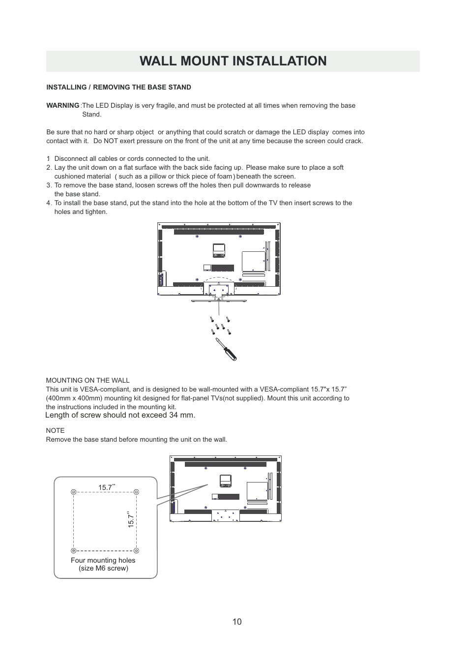 页 13, Wall mount installation | Curtis PLDED5066A-B User Manual | Page 13 / 32