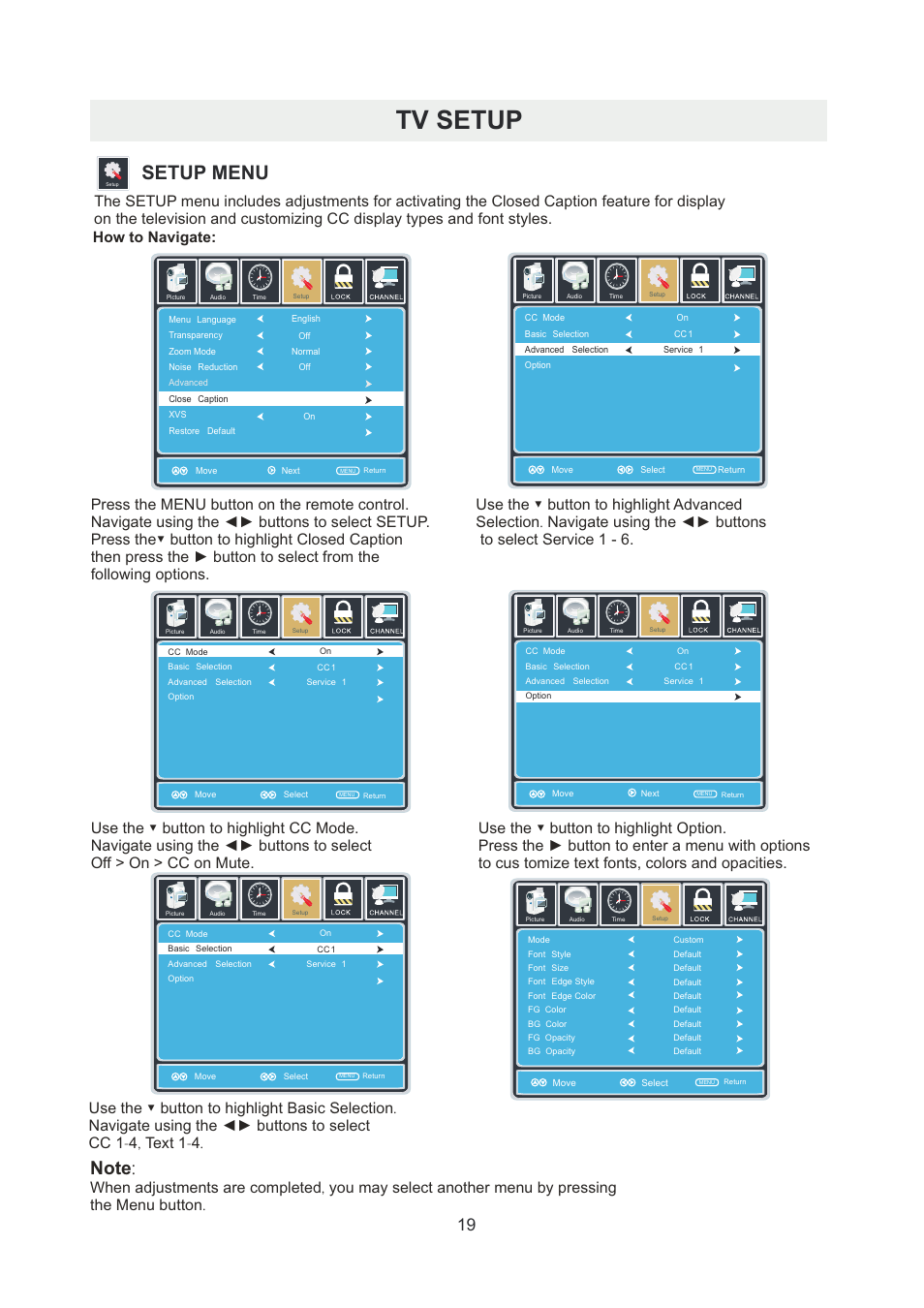 页 22, Tv setup, Setup menu | How to navigate | Curtis PLDED5066A-B User Manual | Page 22 / 32