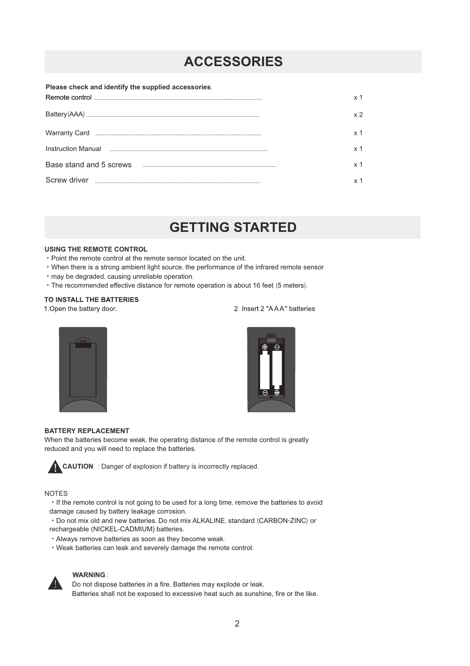 Accessories, Getting started | Curtis PLDED5066A-B User Manual | Page 5 / 32