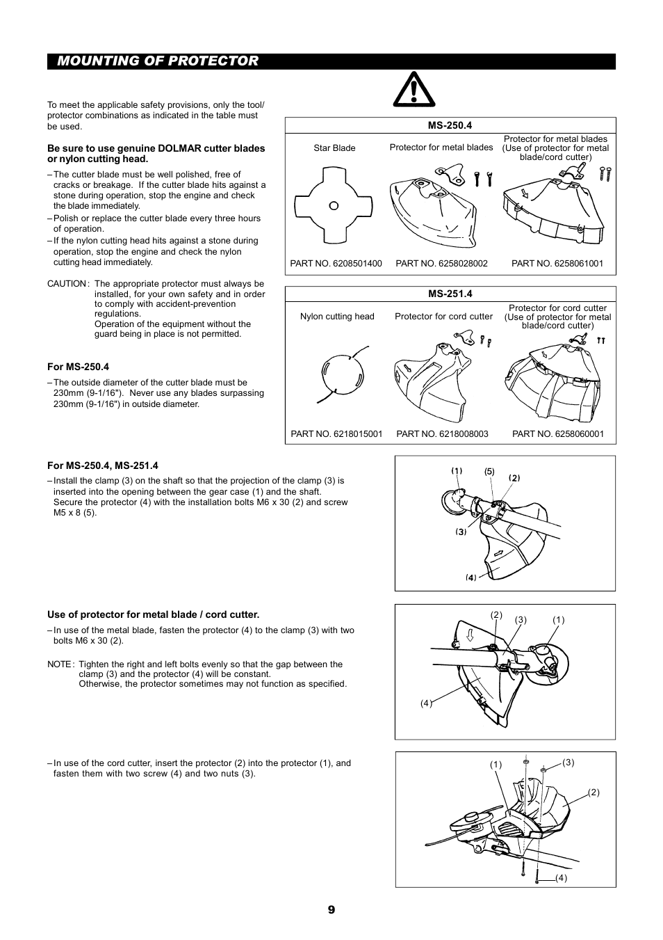 Mounting of protector | Dolmar MS-251.4 User Manual | Page 10 / 76