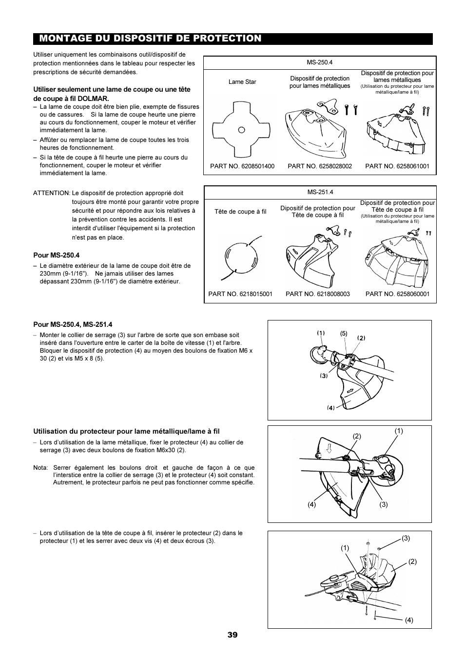 Montage du dispositif de protection | Dolmar MS-251.4 User Manual | Page 40 / 76