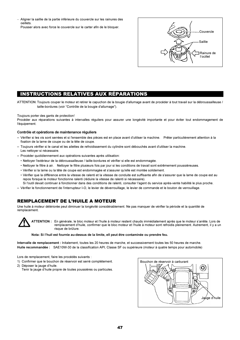 Instructions relatives aux réparations, Remplacement de l’huile a moteur | Dolmar MS-251.4 User Manual | Page 48 / 76