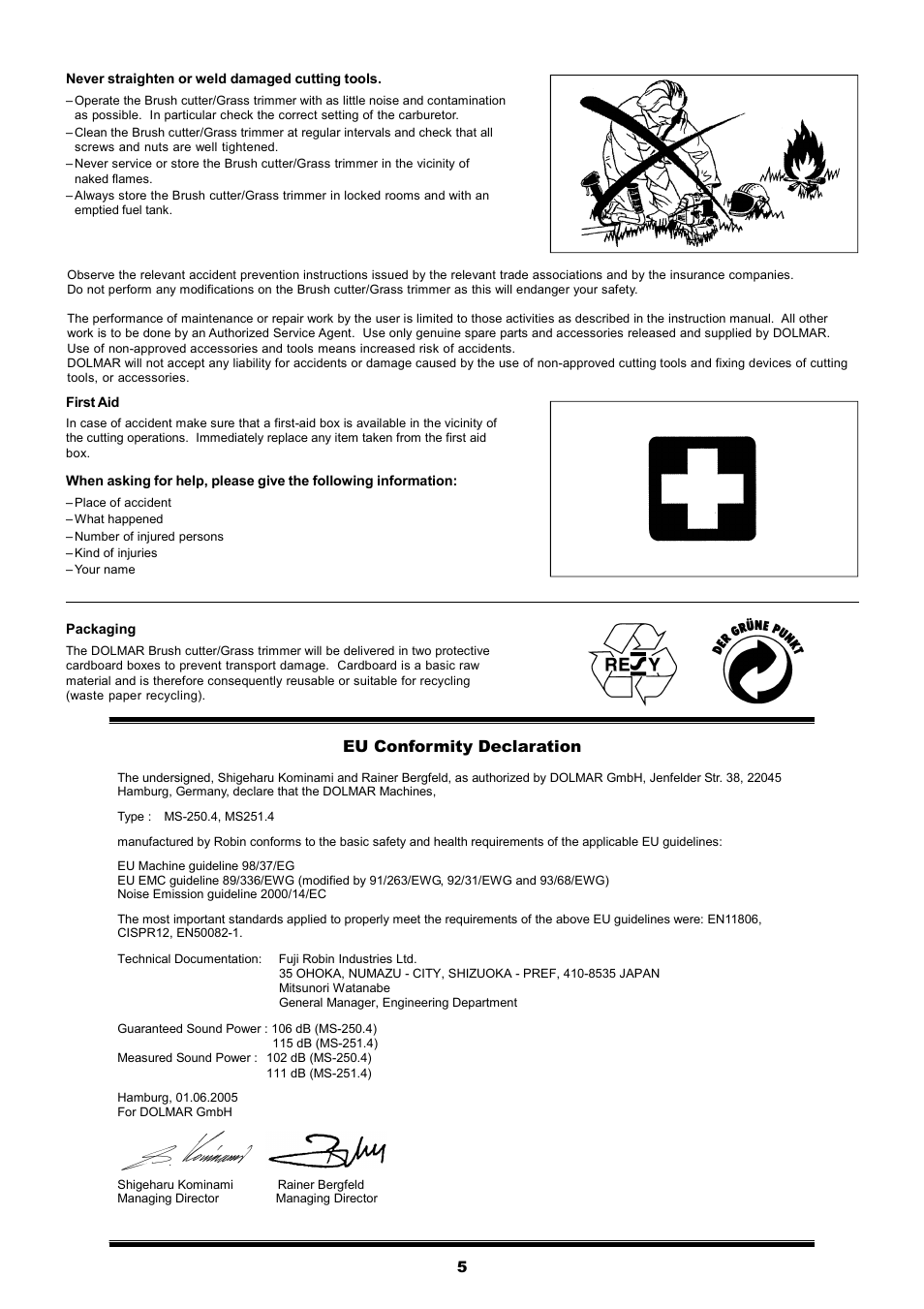 Eu conformity declaration | Dolmar MS-251.4 User Manual | Page 6 / 76