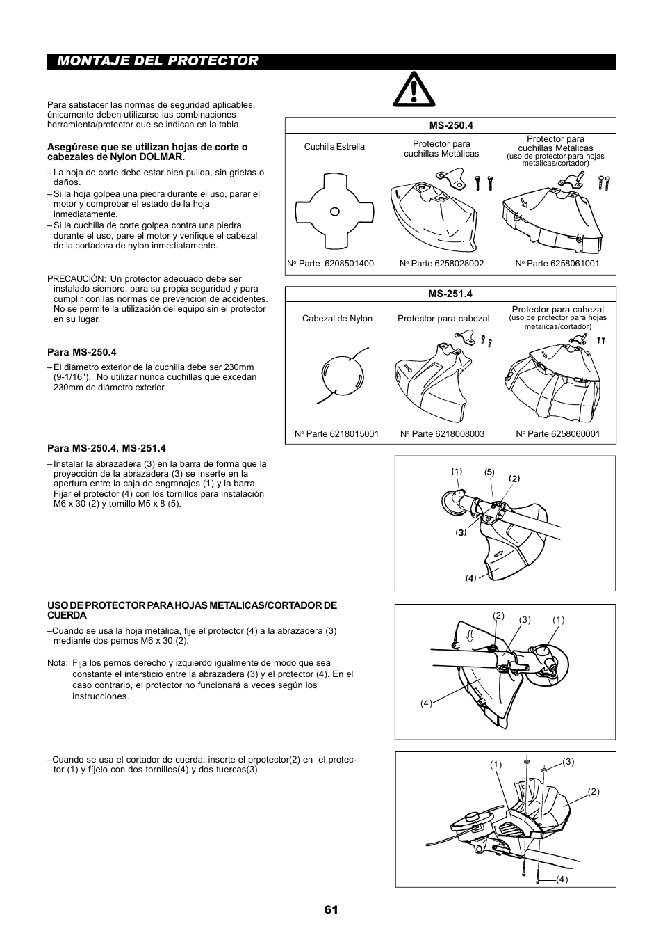 Montaje del protector | Dolmar MS-251.4 User Manual | Page 62 / 76