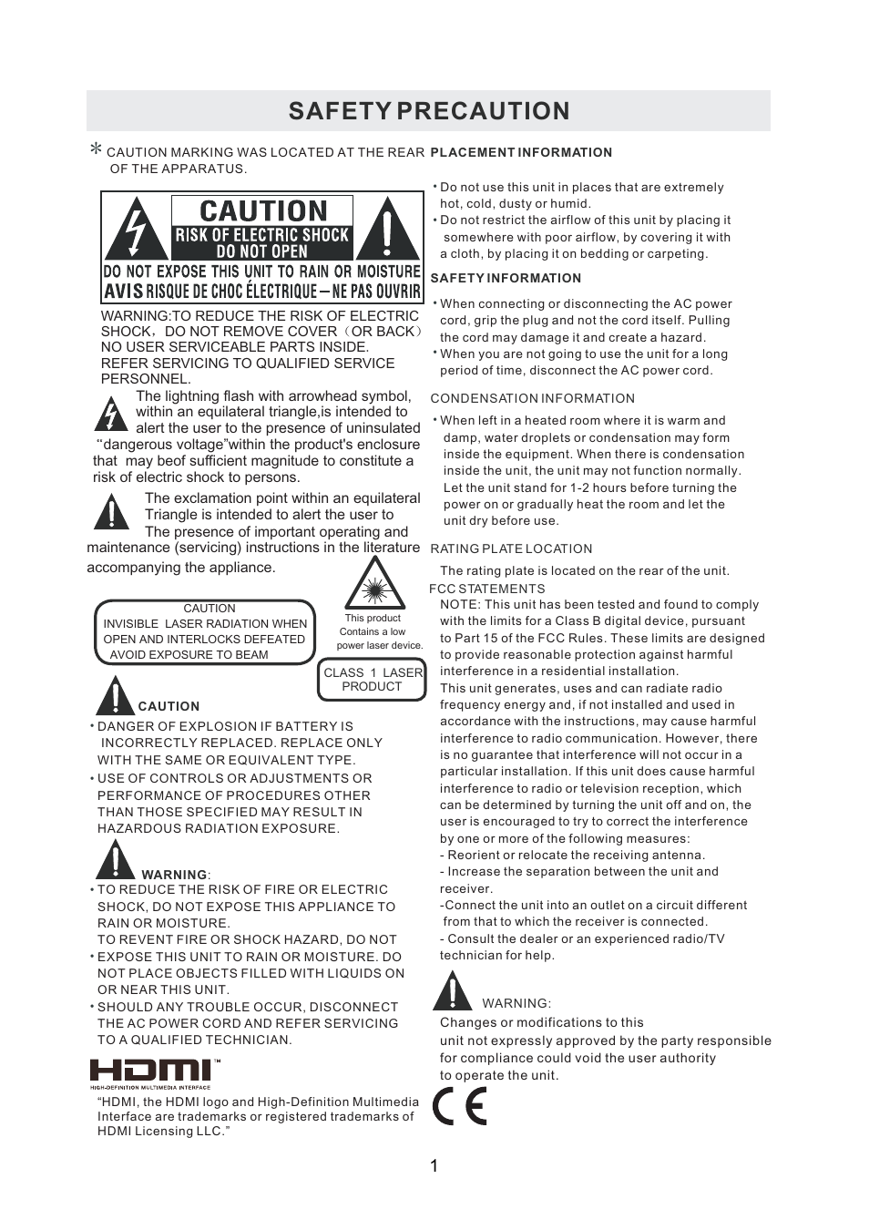 Safety precaution | Curtis PLDEDV3292-UK-B User Manual | Page 4 / 44