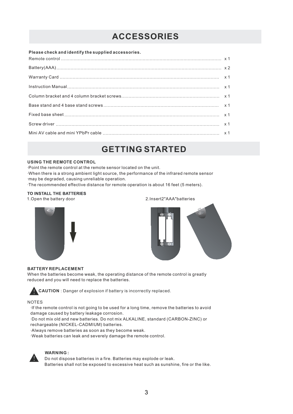 Accessories, Getting started | Curtis PLDEDV3292-UK-B User Manual | Page 6 / 44