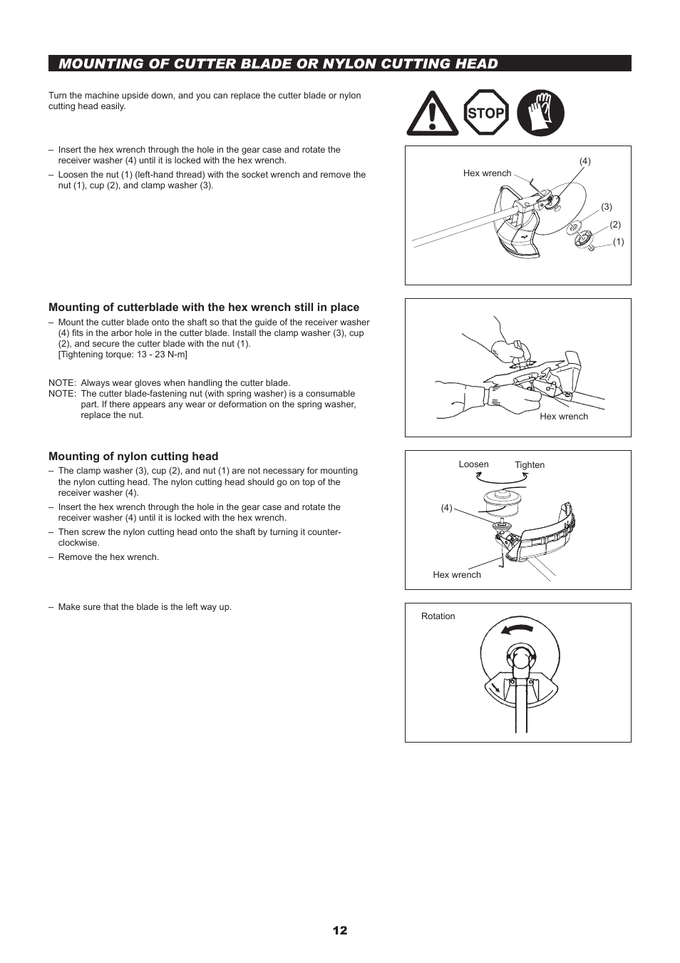 Mounting of cutter blade or nylon cutting head, Mounting of nylon cutting head | Dolmar MS-245.4 C User Manual | Page 12 / 80