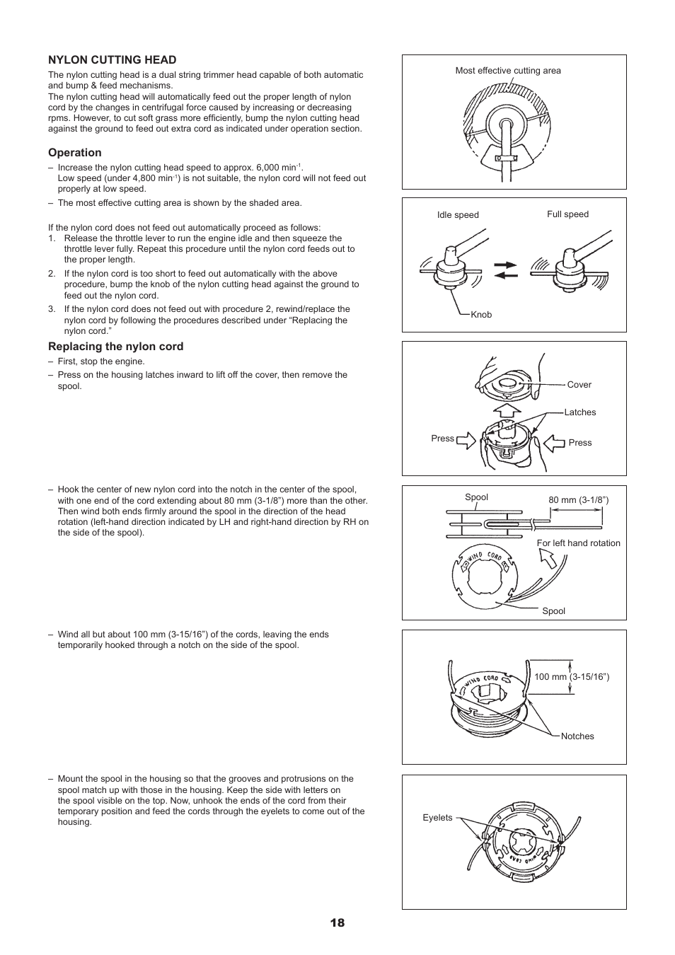 1 nylon cutting head, Operation, Replacing the nylon cord | Dolmar MS-245.4 C User Manual | Page 18 / 80