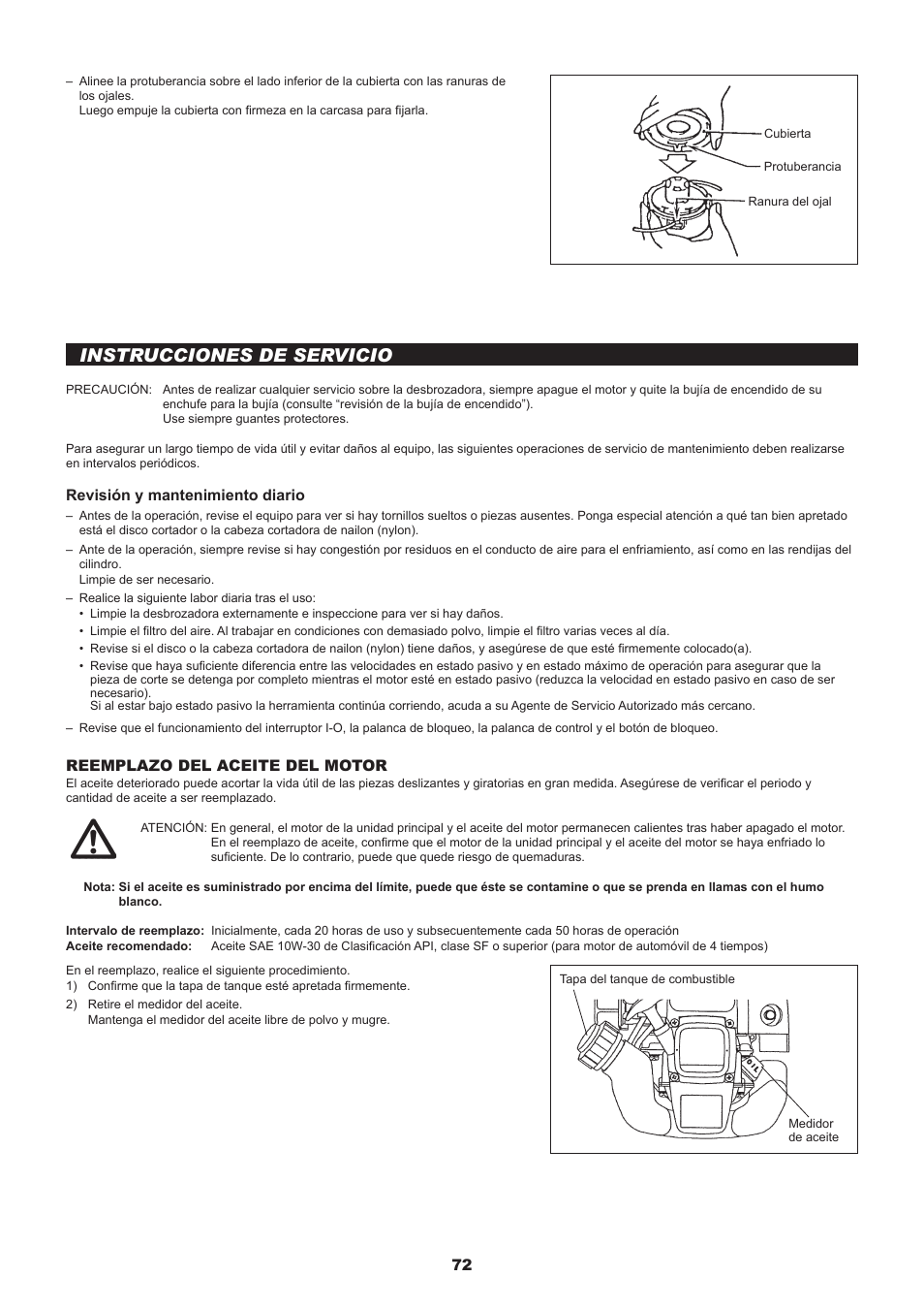 Instrucciones de servicio, 2 reemplazo del aceite del motor, Revisión y mantenimiento diario | Dolmar MS-245.4 C User Manual | Page 72 / 80